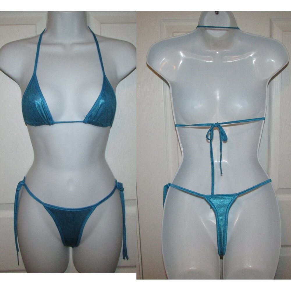 Turquoise Blue Metallic Skimpy String Thong Tanga Bikini - NEW